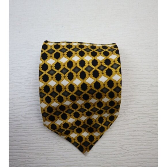 DI MAGGIO - MEN'S GOLD GEOMETRIC PRINT TIE - 100% SILK - HANDMADE - Picture 1 of 7
